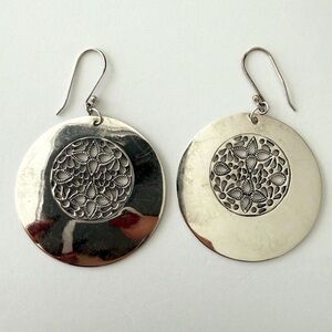 Vintage Sterling Silver 925 Floral Disc Earrings